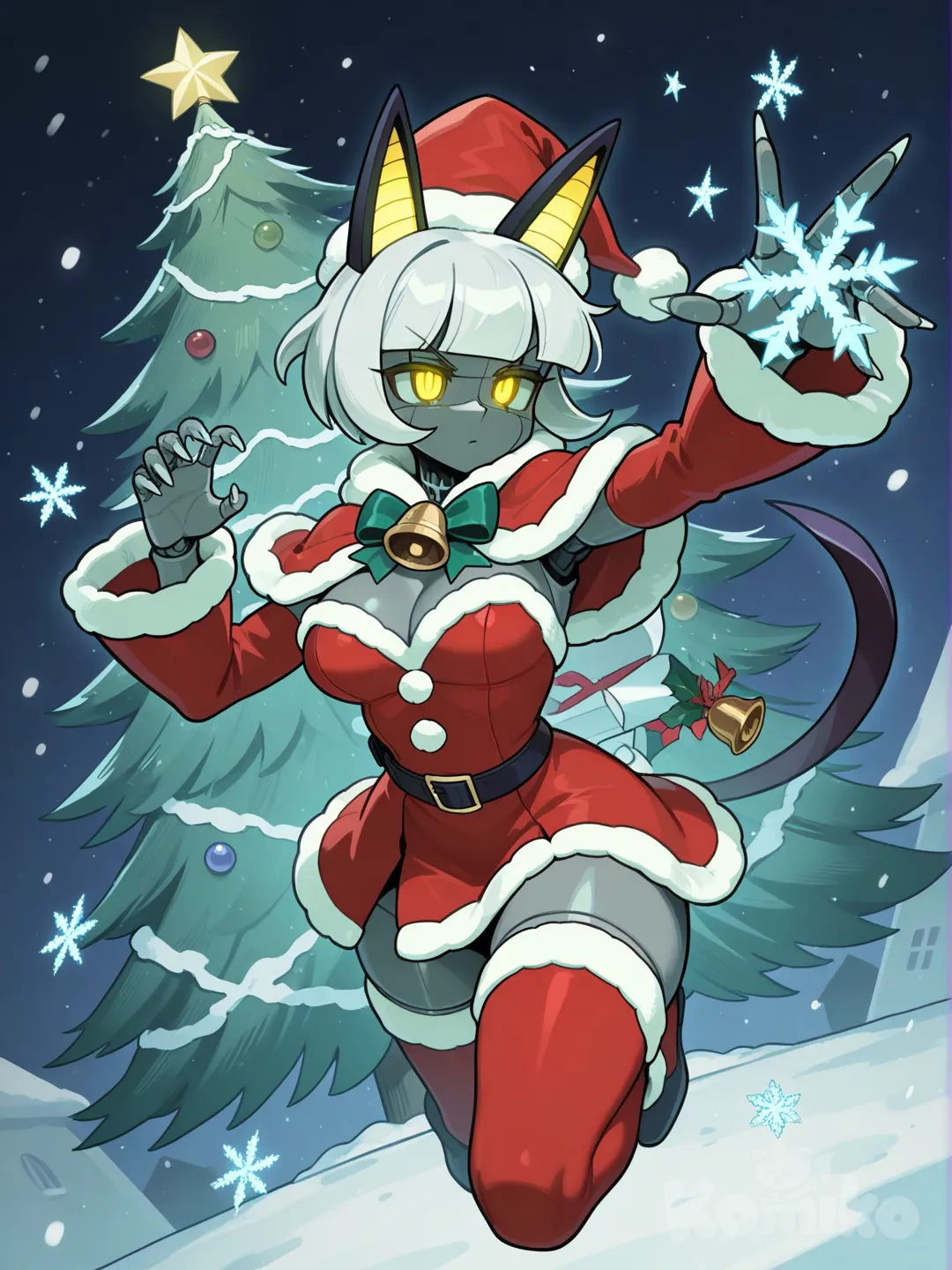 Robo-Fortune (Skullgirls) en ropa navideña.