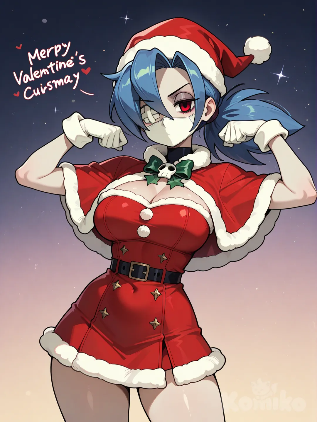 Valentine (Skullgirls) en ropa navideña.