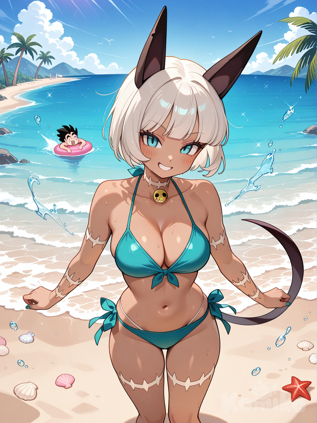 Ms. Fortune y Gohan en un día de playa.
