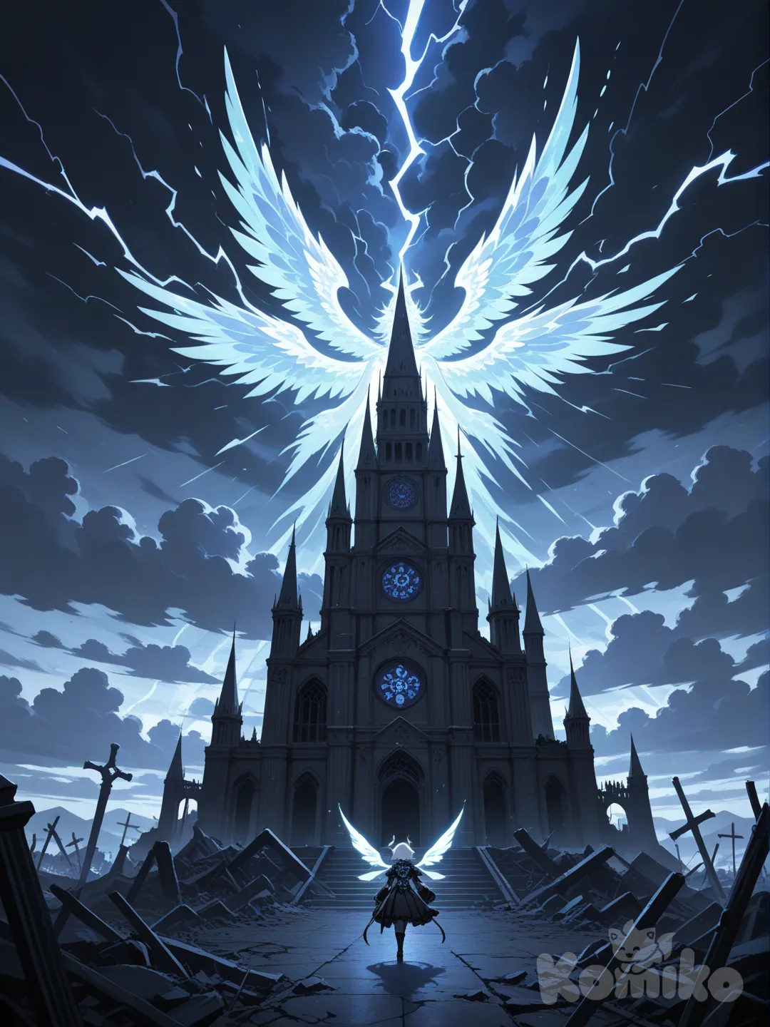 Un lugar caótico y gótico con ruinas de catedrales oscuras