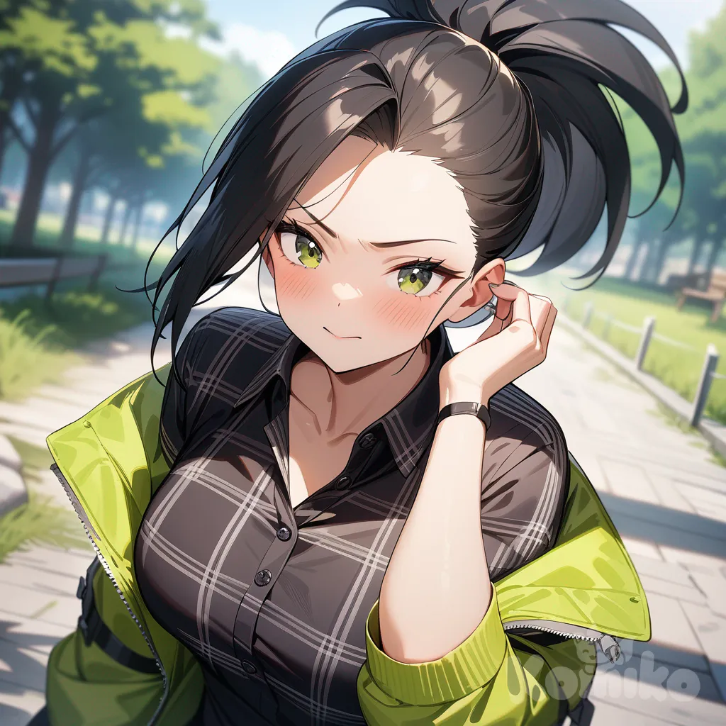 Yaoyorozu Momo, outdoor adventure jacket, plaid shirt