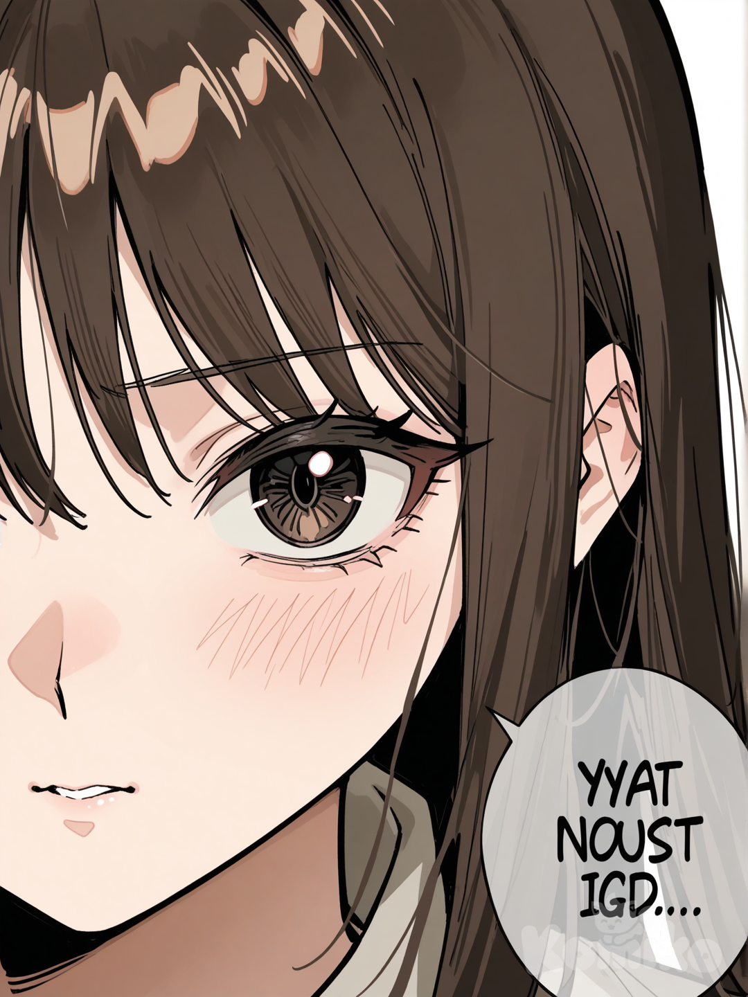 manga panel, black and white, 1990s manga style, seinen,
clean lineart, screentone shading, high contrast

1girl, close-up, long straight brown hair,
sharp eyes, soft but determined expression

quiet atmosphere, emotional stillness,
internal monologue moment

thoughtful gaze, slight tension in the eyes

speech bubble: "Por fin… podré decirle lo que siento."