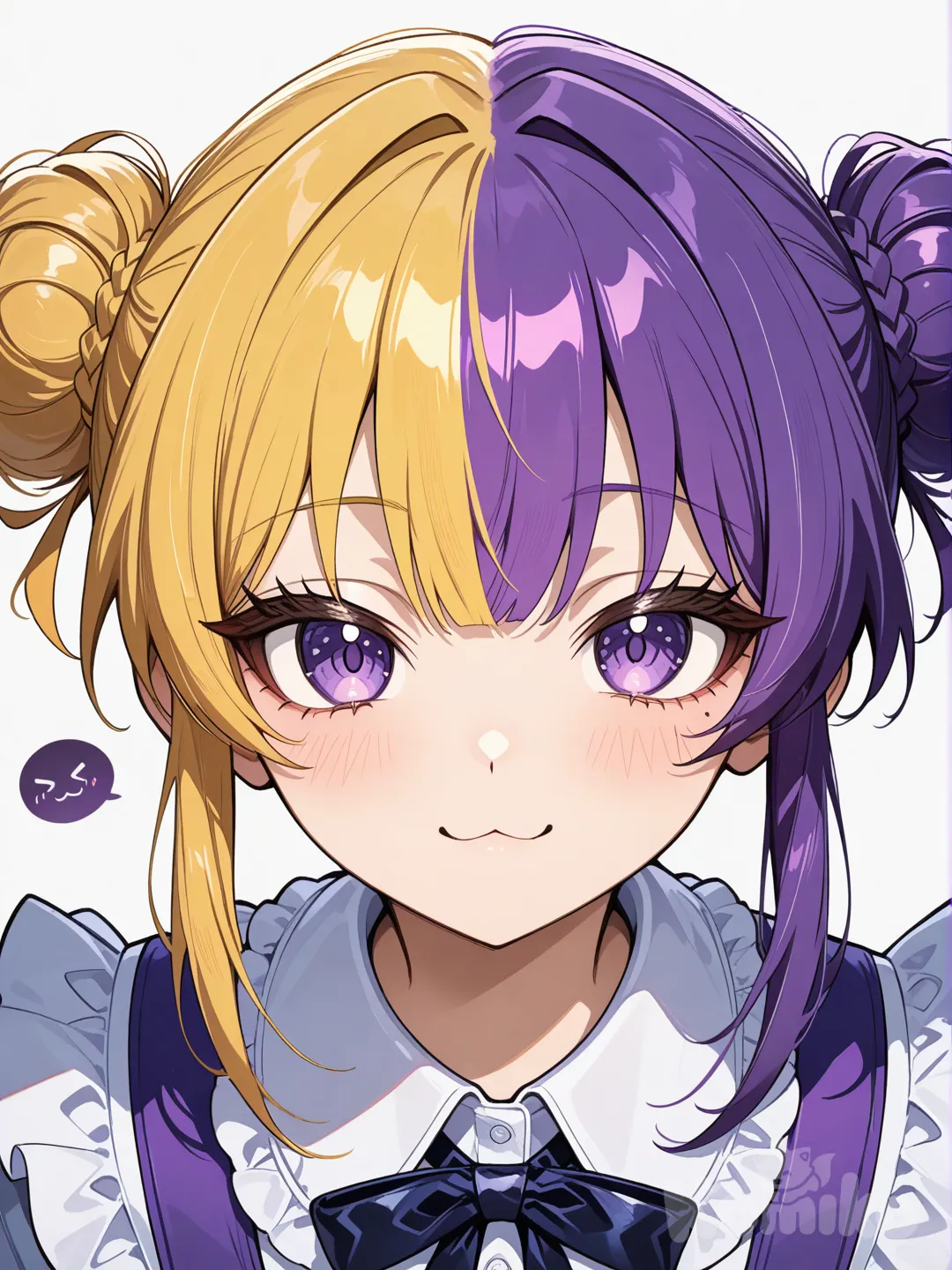 doro style, purple hair, blonde bun, :3