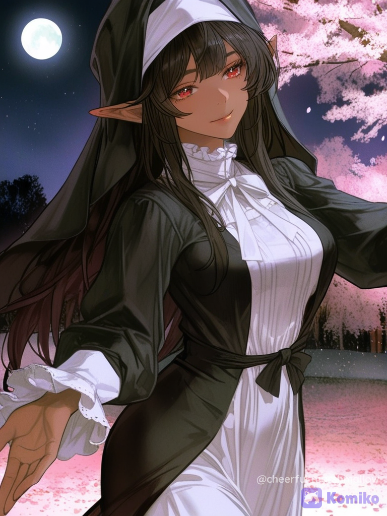 [semi-realistic-portrait-style], @lillim-jnWq, dancing, victorian blouse, medium long shot, glowing particles, cherry blossom path
