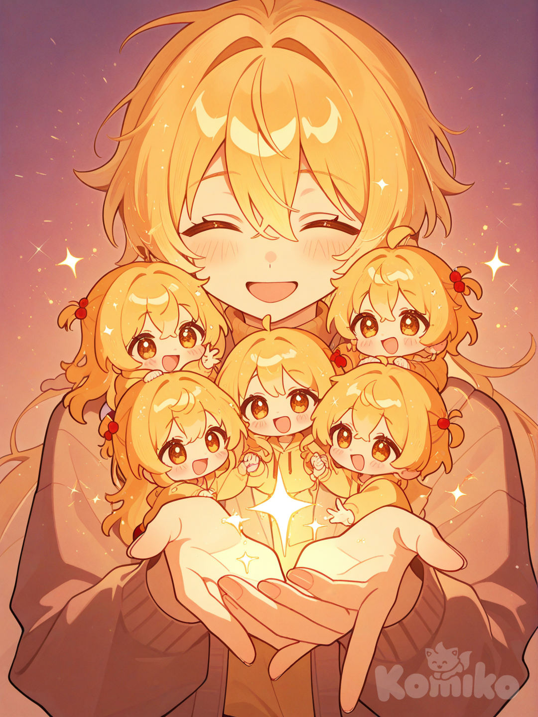 história fofa estilo anime, magia, risadas, família e amizade