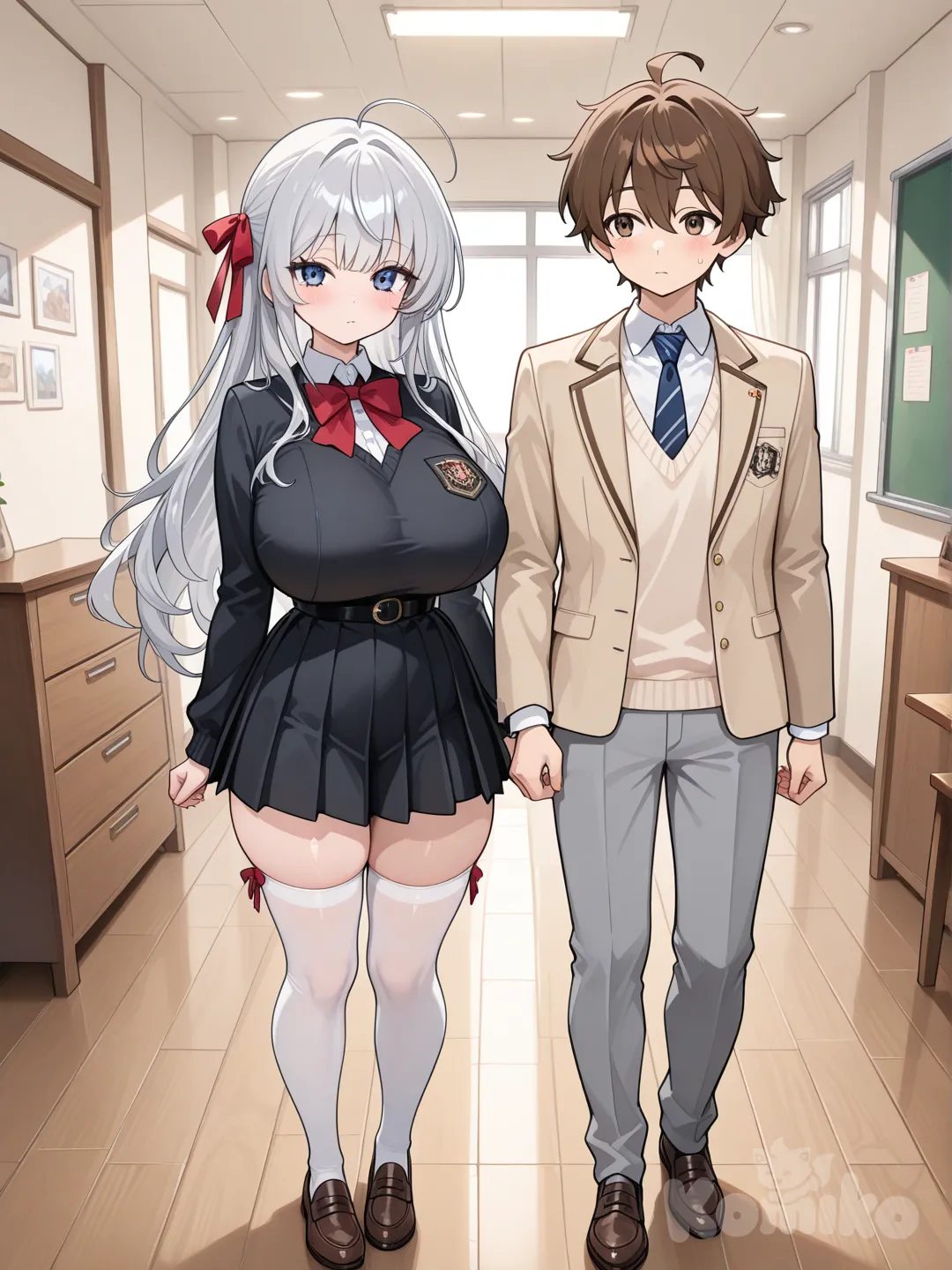 @Alisa_Mikhailovna_Kujou,con pechos muy grandes , school uniform con, @Masachika_Kuze en una habitación