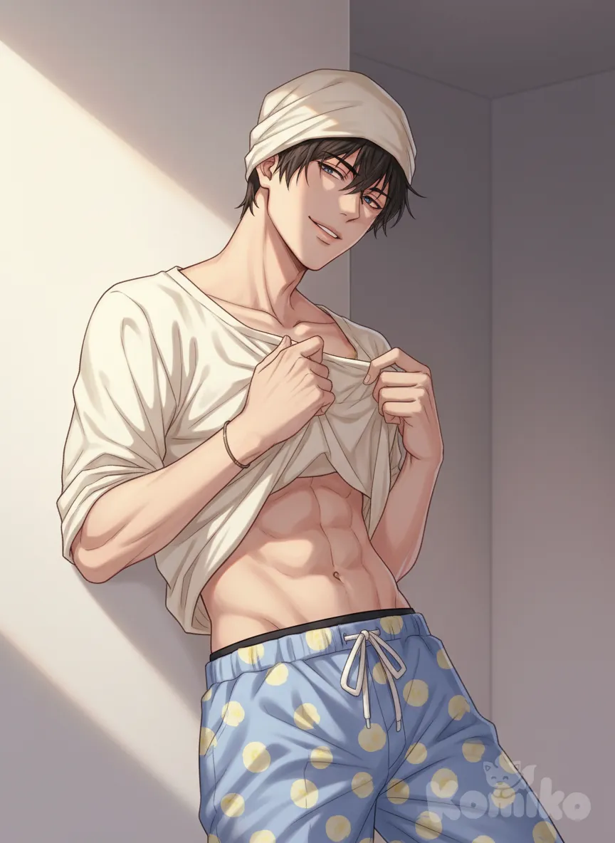 man, provocative pose, sultry expression, soft colors, dramatic lighting, sensual art, ultra-