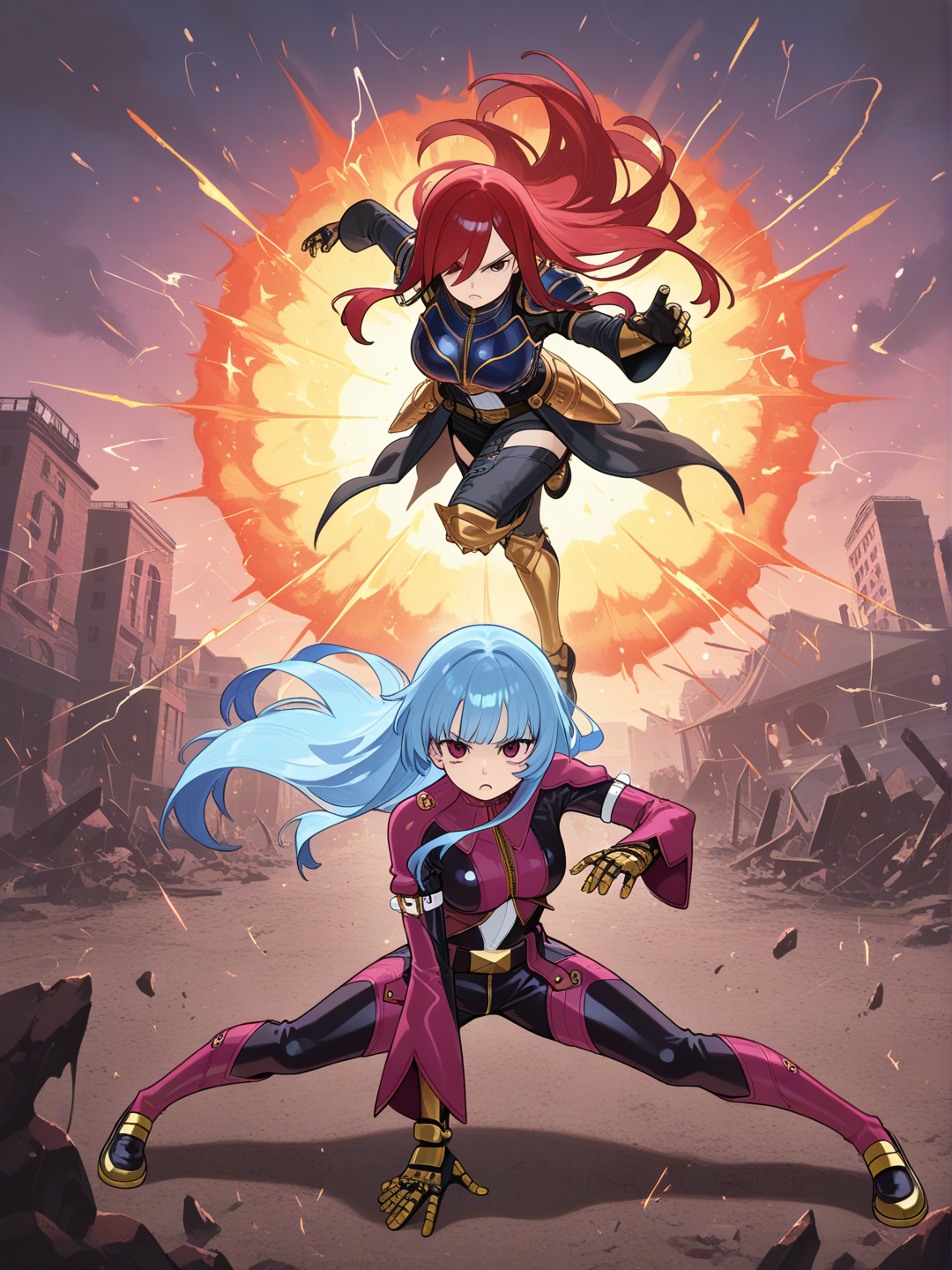 Faça Erza Scarlet Brigando com a Kula Diamond., Erza Scarlet e Kula diamond devem estar com suas roupas originais.