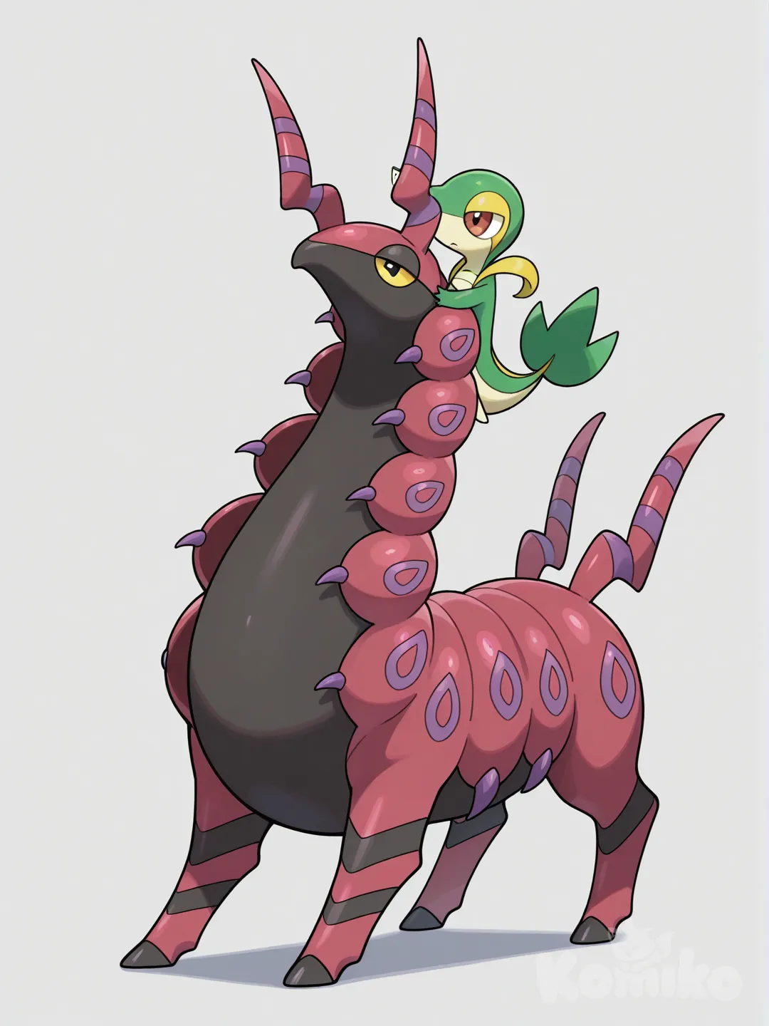 snivy sobre la espalda de scolipede