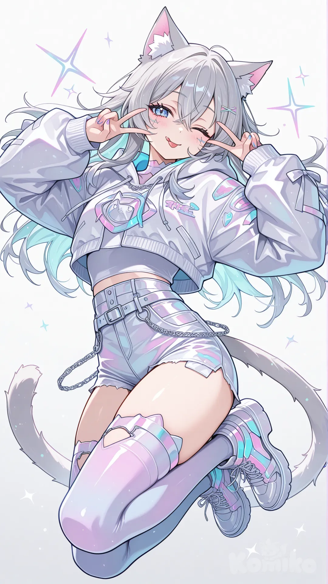 สร้างรูปผู้หญิงวัยรุ่น ที่ได้รับแรงบันดาลใจมาจากแมวสีเทาอ่อน ท่าทางขี้เล่นและซุกซน ใส่เสื้อผ้าแนวอนาคต แต่เป็นแนวสบายๆรักอิสระ