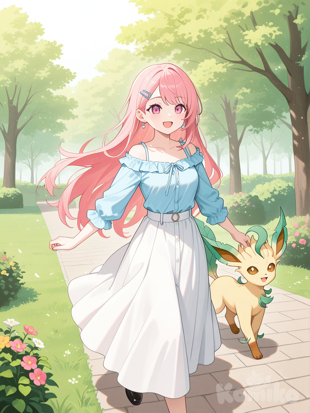 Walking with Leafeon in the park