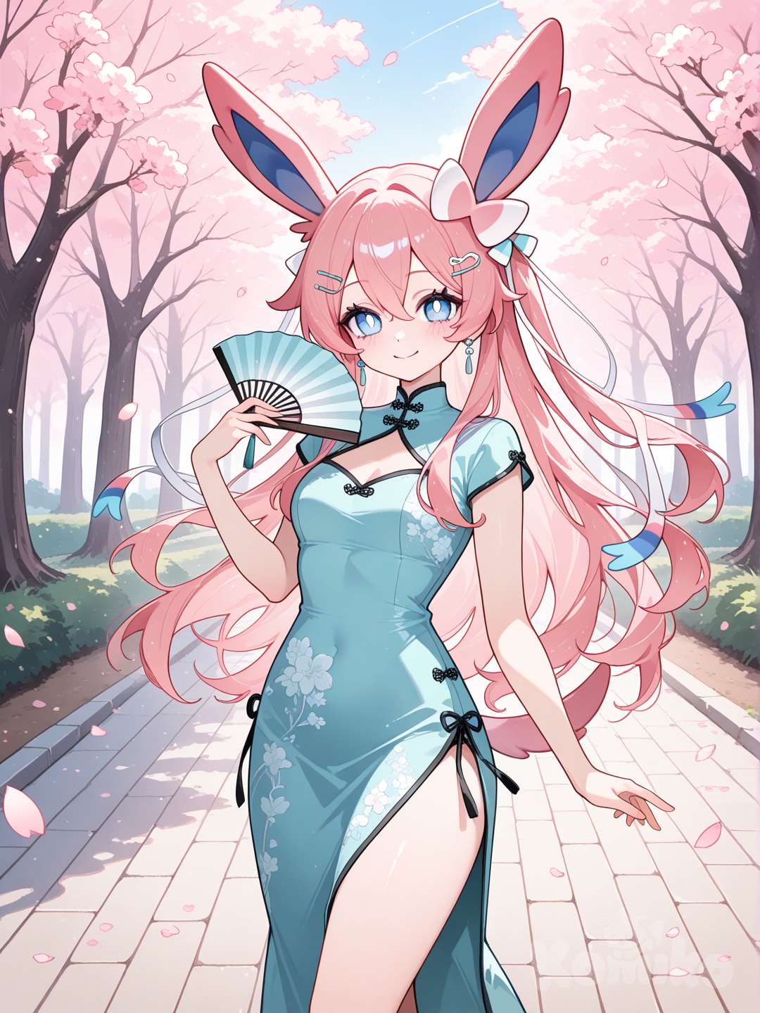 Cute girl and cherry blossoms