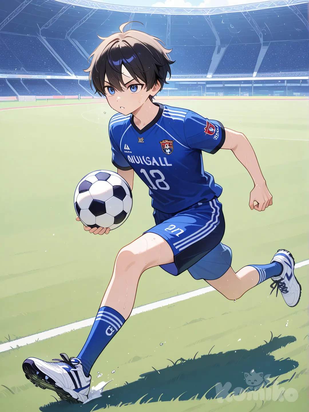 Un chico corriendo con una pelota de fútbol