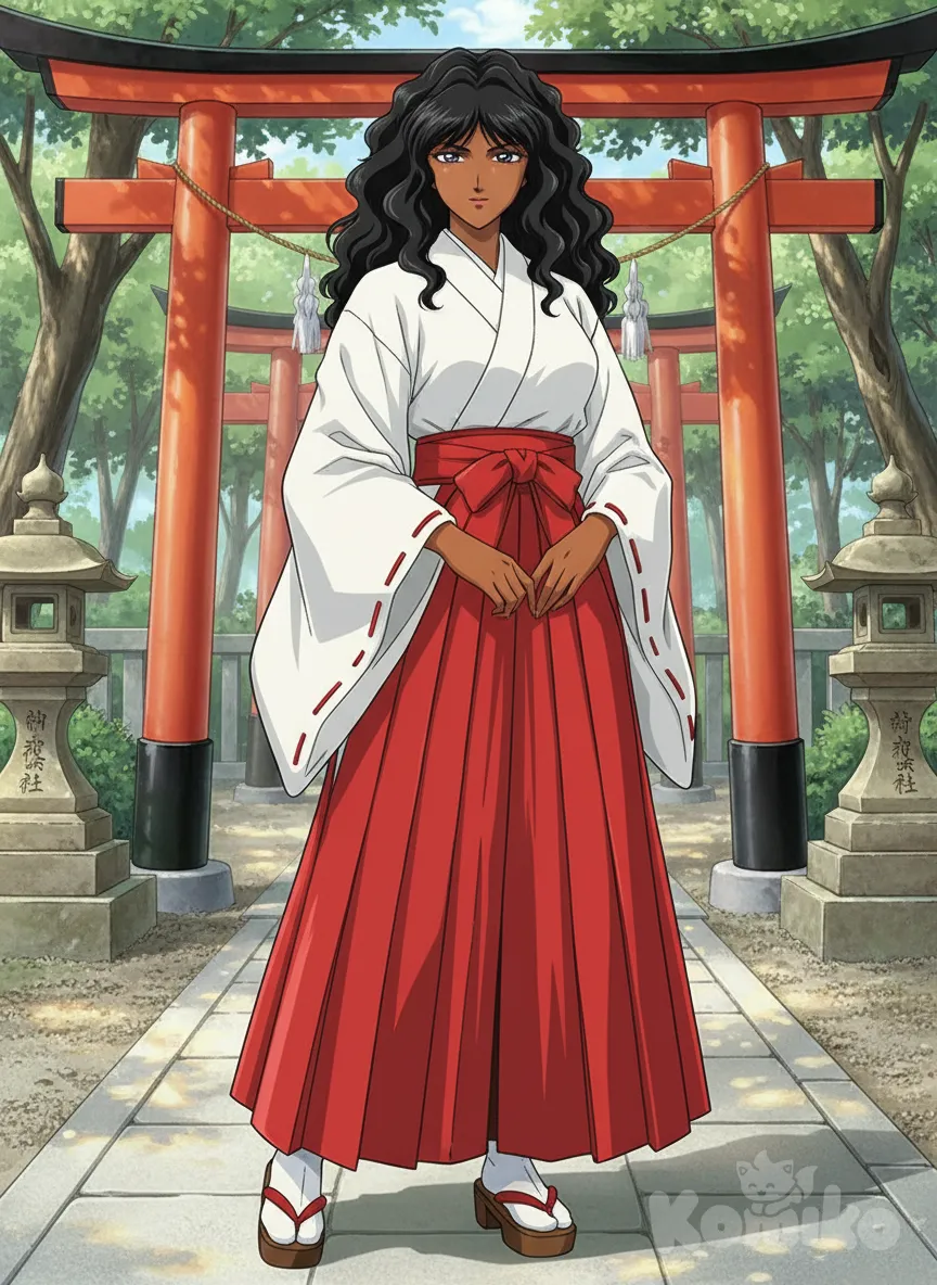 anime girl, beautiful face, miko costume, anime style