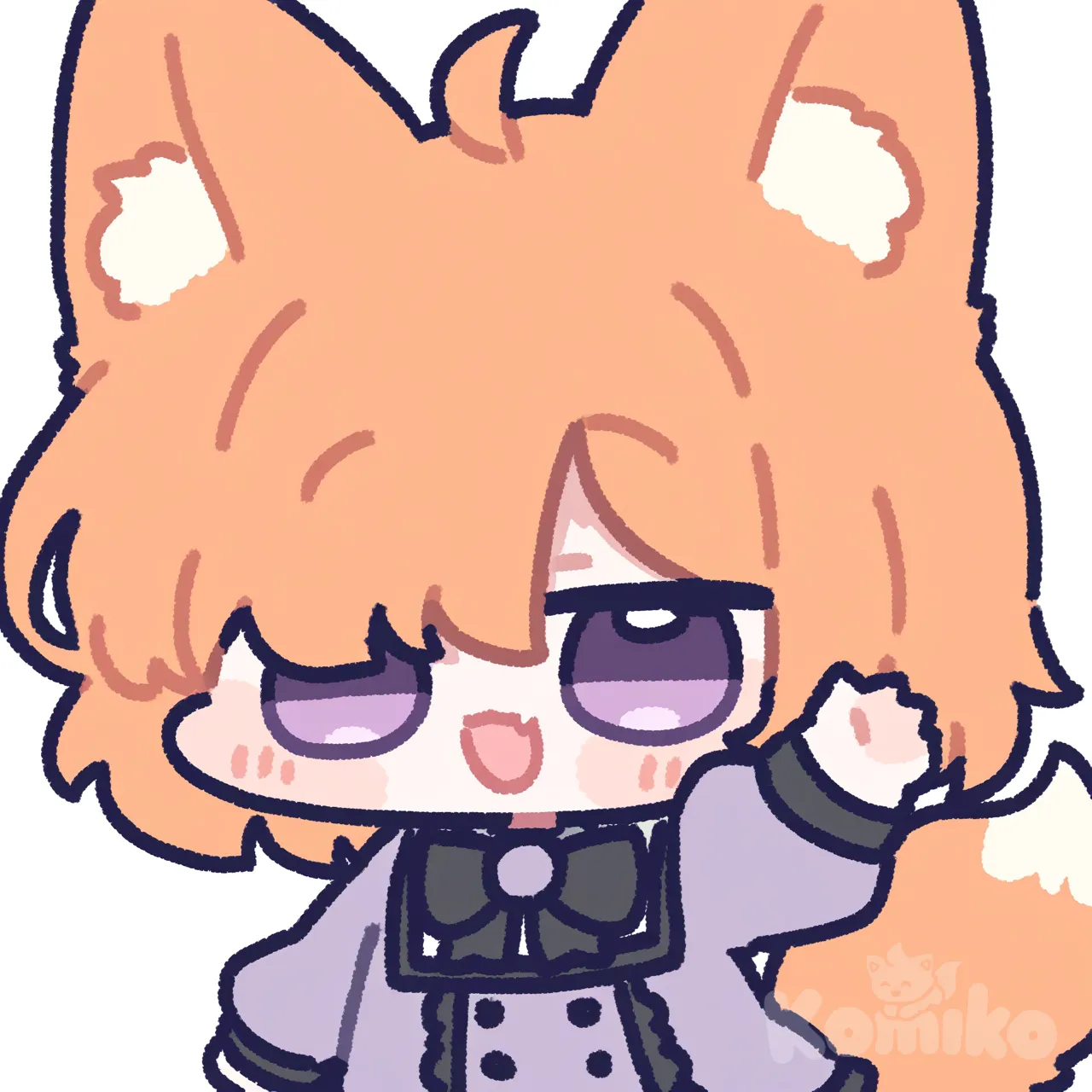 @Komiko_Chan, waving, headshot, white background, [chibi-sticker-style]