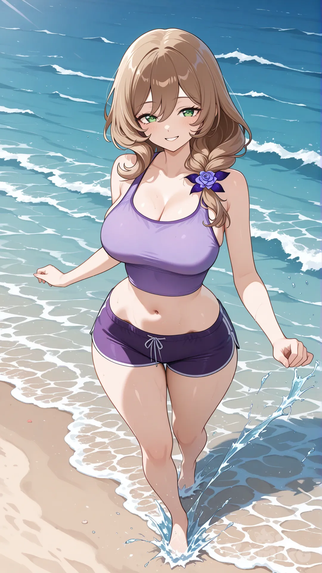  It has a view of the sea and beach as a backdrop