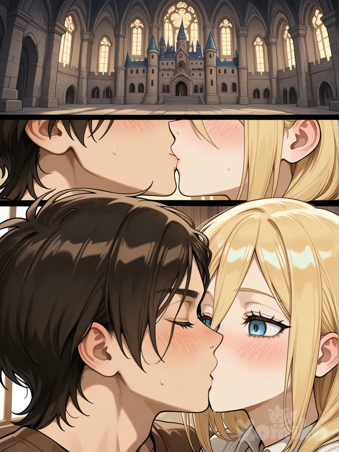@Eren_Yeager, @Krista_Lenz, kissing, castle