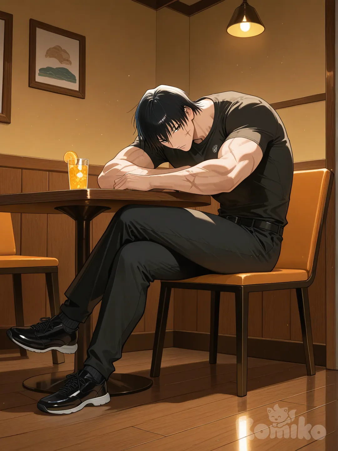 @Fushiguro_Touji, sitting on the ground, restaurant