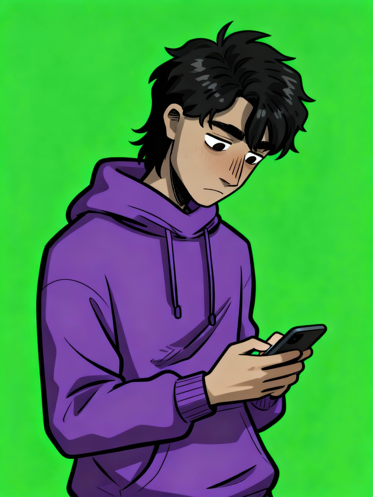 @lars-ZV6b facing the camera, looking at phone, expressionless, upper body, green screen