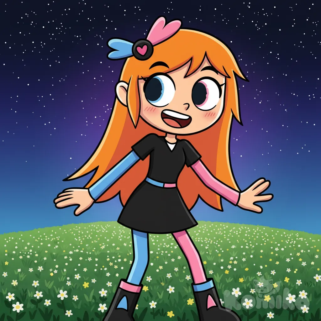 @yugiani-Eq8Z, [pop-anime-style], 1girl, singing, smile, blush, cowboy shot, top light, stage light, gradient background, field, starry sky, anime style