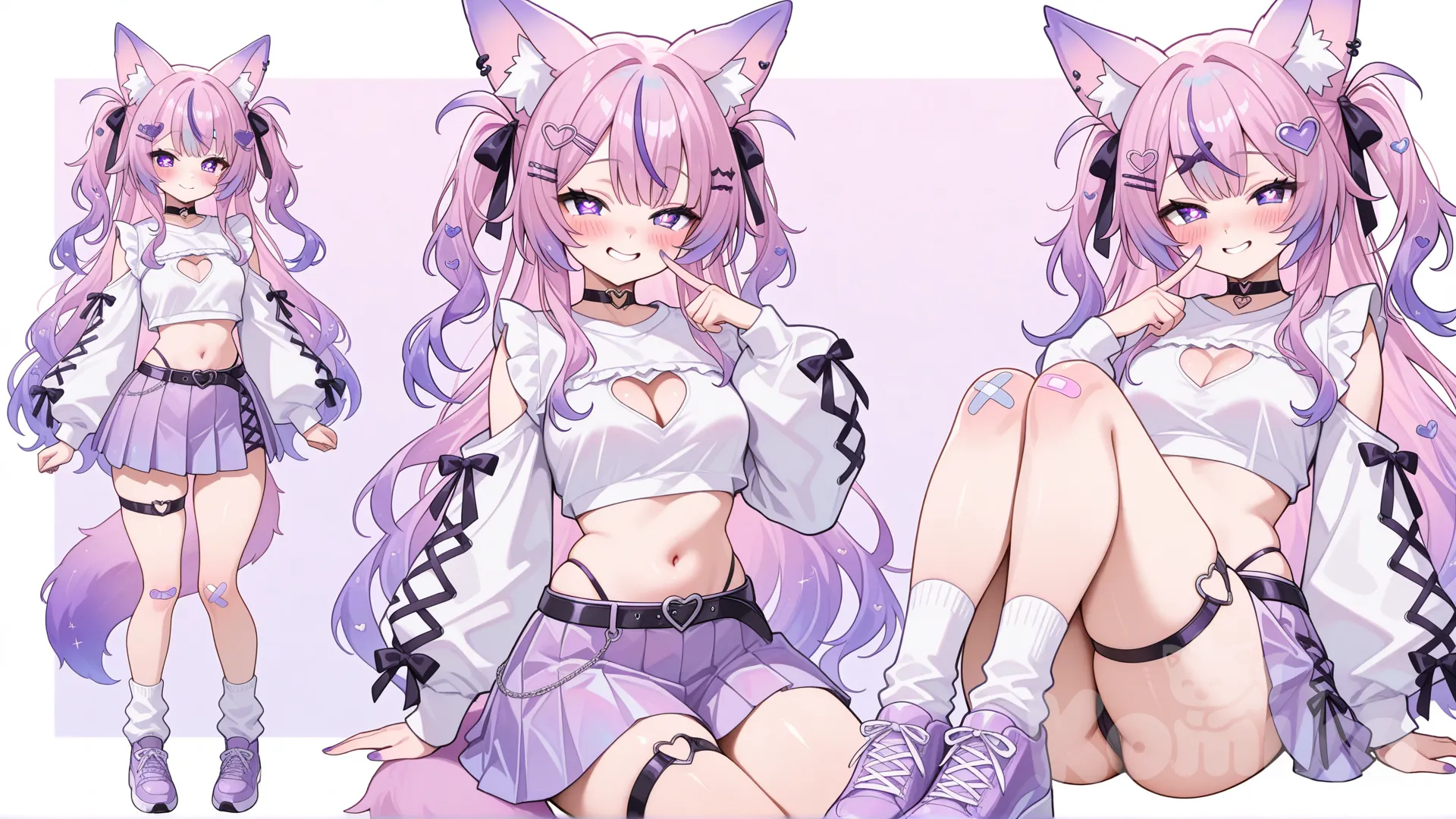 1girl, solo, long_hair, breasts, looking_at_viewer, blush, shirt, skirt, long_sleeves, hair_ornament, navel, animal_ears, closed_mouth, cleavage, very_long_hair, medium_breasts, purple_eyes, tail, white_shirt, full_body, purple_hair, ass, heart, thighs, pleated_skirt, small_breasts, horns, detached_sleeves, shoes, choker, socks, virtual_youtuber, puffy_sleeves, hairclip, belt, midriff, miniskirt, stomach, animal_ear_fluff, crop_top, two_side_up, symbol-shaped_pupils, clothing_cutout, fox_ears, thigh_strap, gradient_hair, skindentation, fox_tail, highleg, white_socks, heart-shaped_pupils, cleavage_cutout, demon_horns, fox_girl, sneakers, bandaid, knees_up, puffy_long_sleeves, o-ring, cross-laced_footwear, purple_skirt, heart_hair_ornament, highleg_panties, cross-laced_clothes, horn_ornament, shoulder_cutout, purple_footwear, bandaid_on_leg, purple_theme, heart_cutout, bandaid_on_knee, heart_choker, purple_choker, purple_sleeves, o-ring_thigh_strap, heart_o-ring, index_fingers_together, purple_horns, cross-laced_sleeves, fingersmile, index_fingers_raised, cross-laced_top, 1girl, solo, long_hair, breasts, looking_at_viewer, blush, simple_background, shirt, skirt, black_hair, long_sleeves, closed_mouth, jewelry, very_long_hair, standing, jacket, school_uniform, purple_eyes, white_shirt, purple_hair, multicolored_hair, heart, cowboy_shot, earrings, pleated_skirt, open_clothes, serafuku, artist_name, belt, midriff, blunt_bangs, sailor_collar, miniskirt, grey_background, nail_polish, hair_over_one_eye, two-tone_hair, open_jacket, black_jacket, crop_top, hands_up, neckerchief, scar, animal, facial_mark, blue_sailor_collar, colored_inner_hair, buckle, black_belt, purple_skirt, scar_across_eye, purple_nails, cropped_shirt, crop_top_overhang, purple_theme, fox, wolf, purple_sailor_collar, purple_neckerchief, 1girl, solo, long_hair, breasts, looking_at_viewer, smile, simple_background, shirt, skirt, long_sleeves, navel, animal_ears, bare_shoulders, standing, purple_eyes, tail, pink_hair, purple_hair, multicolored_hair, heart, cowboy_shot, pleated_skirt, horns, teeth, choker, virtual_youtuber, belt, midriff, miniskirt, stomach, off_shoulder, grin, two-tone_hair, streaked_hair, animal_ear_fluff, crop_top, sleeves_past_wrists, hand_on_own_hip, fox_ears, gradient_background, black_choker, fox_tail, watermark, facial_mark, demon_girl, demon_horns, fox_girl, demon_tail, black_belt, purple_background, purple_skirt, contrapposto, purple_shirt, purple_nails, off-shoulder_shirt, cross-laced_clothes, black_horns, curled_horns, cropped_shirt, sample_watermark, crop_top_overhang, purple_theme, cross-laced_slit, cross-laced_skirt, 1girl, solo, long_hair, breasts, looking_at_viewer, blush, smile, open_mouth, skirt, hair_ornament, navel, animal_ears, bare_shoulders, purple_eyes, tail, purple_hair, heart, thighs, :d, sweat, pleated_skirt, small_breasts, frills, lying, horns, teeth, choker, virtual_youtuber, artist_name, miniskirt, stomach, twitter_username, animal_ear_fluff, clothing_cutout, fox_ears, feet_out_of_frame, black_choker, fox_tail, watermark, bed_sheet, fangs, facial_mark, on_side, cleavage_cutout, demon_horns, fox_girl, o-ring, spoken_heart, purple_skirt, black_horns, whisker_markings, sheet_grab, heart_cutout, purple_bra, heart_choker, purple_choker, skin_fangs, heart_o-ring, purple_horns