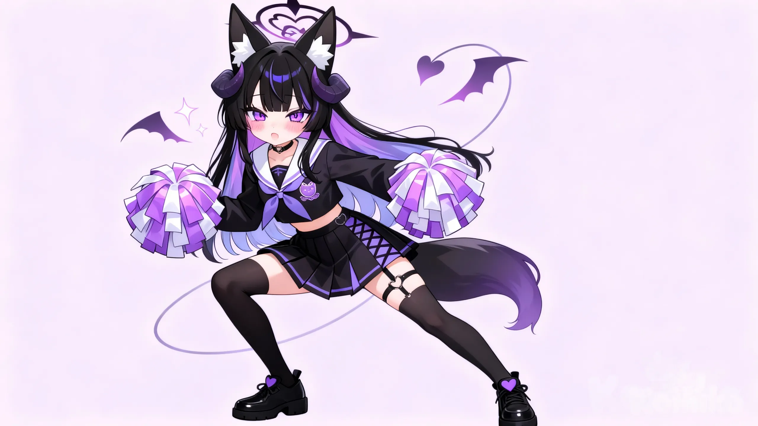 Keep full-body visible, attack cutely