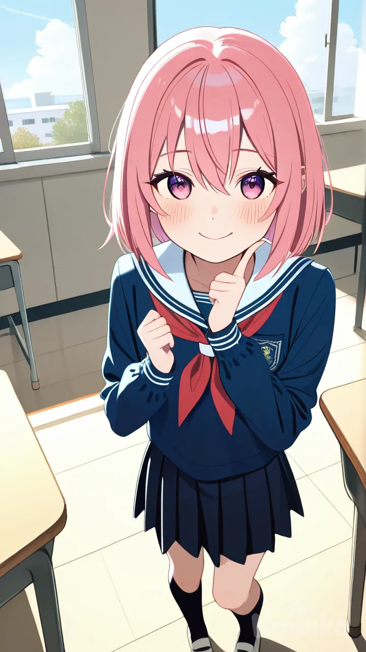 <cherry-r5uS>, <skye-H0Cg>, kawaii, gathering together, blush, school uniform, full body, classroom, day
