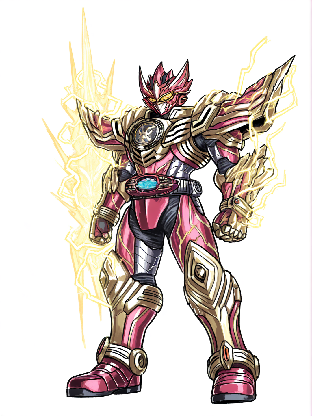 A Red And Gold Armored Electric Voltage Hero