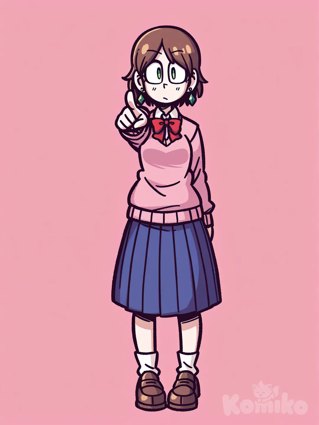 @Momo_Ayase, pointing at viewer, full body, [helltalker-style]