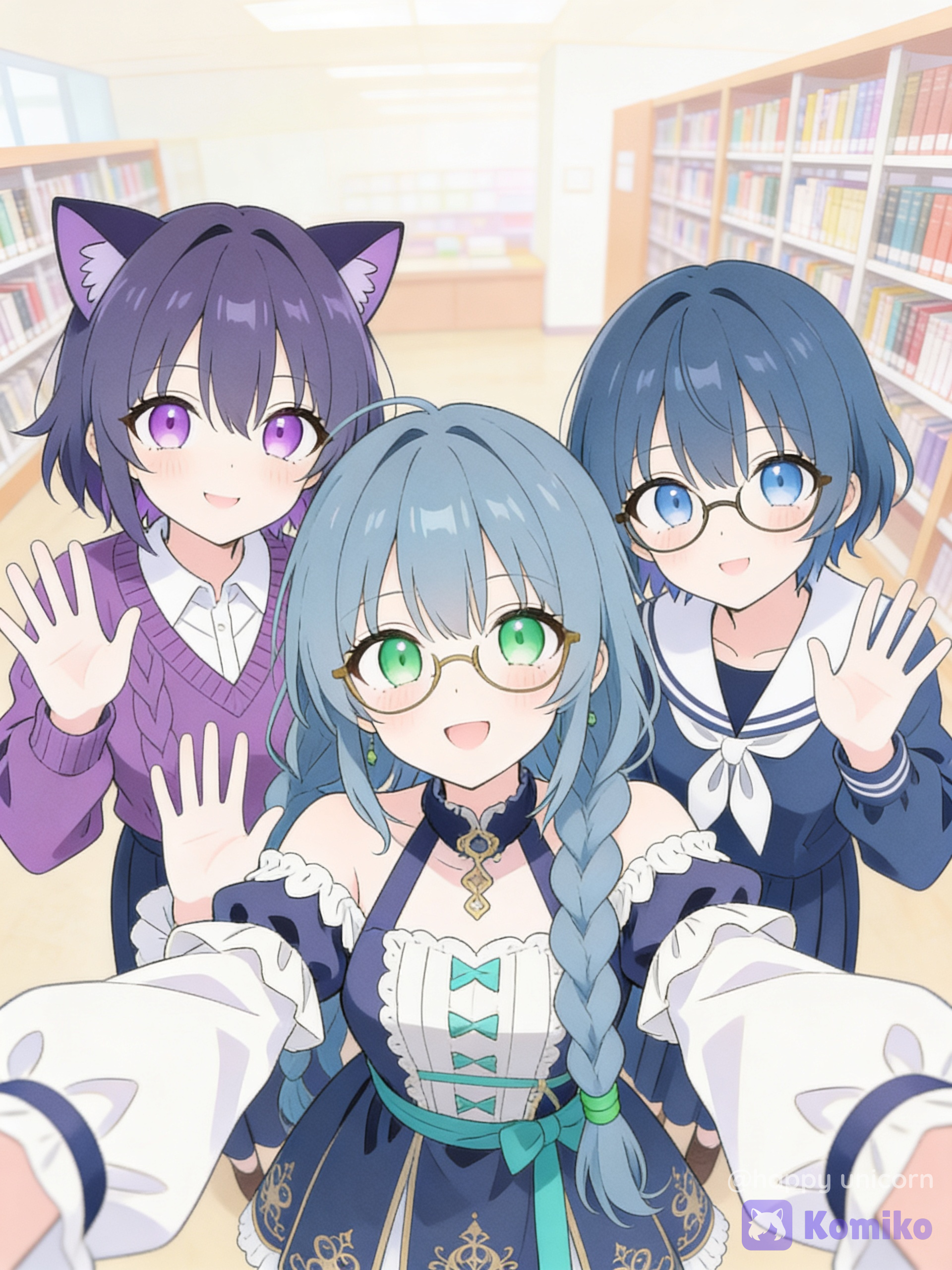 A selfie of three characters from different storylines