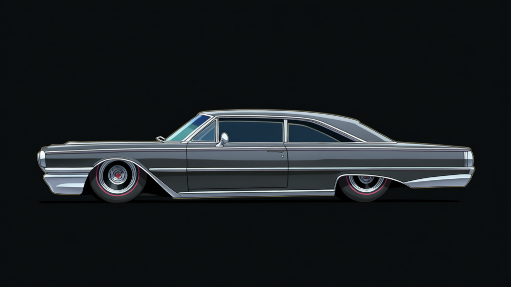 A velhice Focus Impala 67 Black color, long car, design elegant,Grey color, [flat-anime-style], hazbin hotel style art,no character