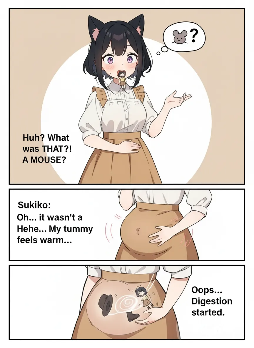 Vore comic where I se Sukiko swallow a tiny and think it's a mouse and digest it