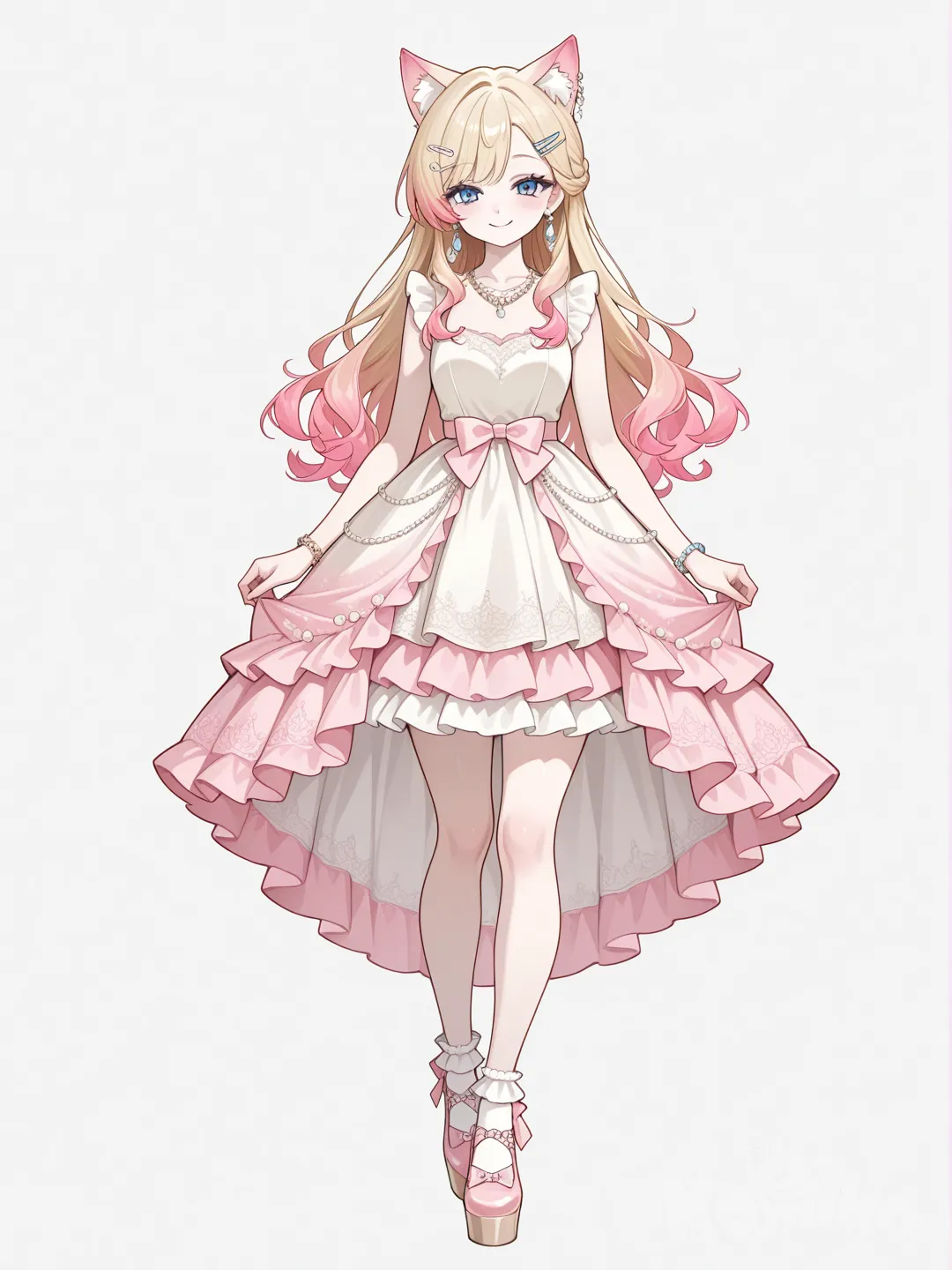 @xi-li-ya-7jrQ幻想10年後長大的自己,顯得成熟又漂亮, 如同晚宴上的名媛淑女,evening dress, ruffles, lace, hair accessory, earrings, necklace, bracelet, jewelry, diamonds, pearls, gradient, sle