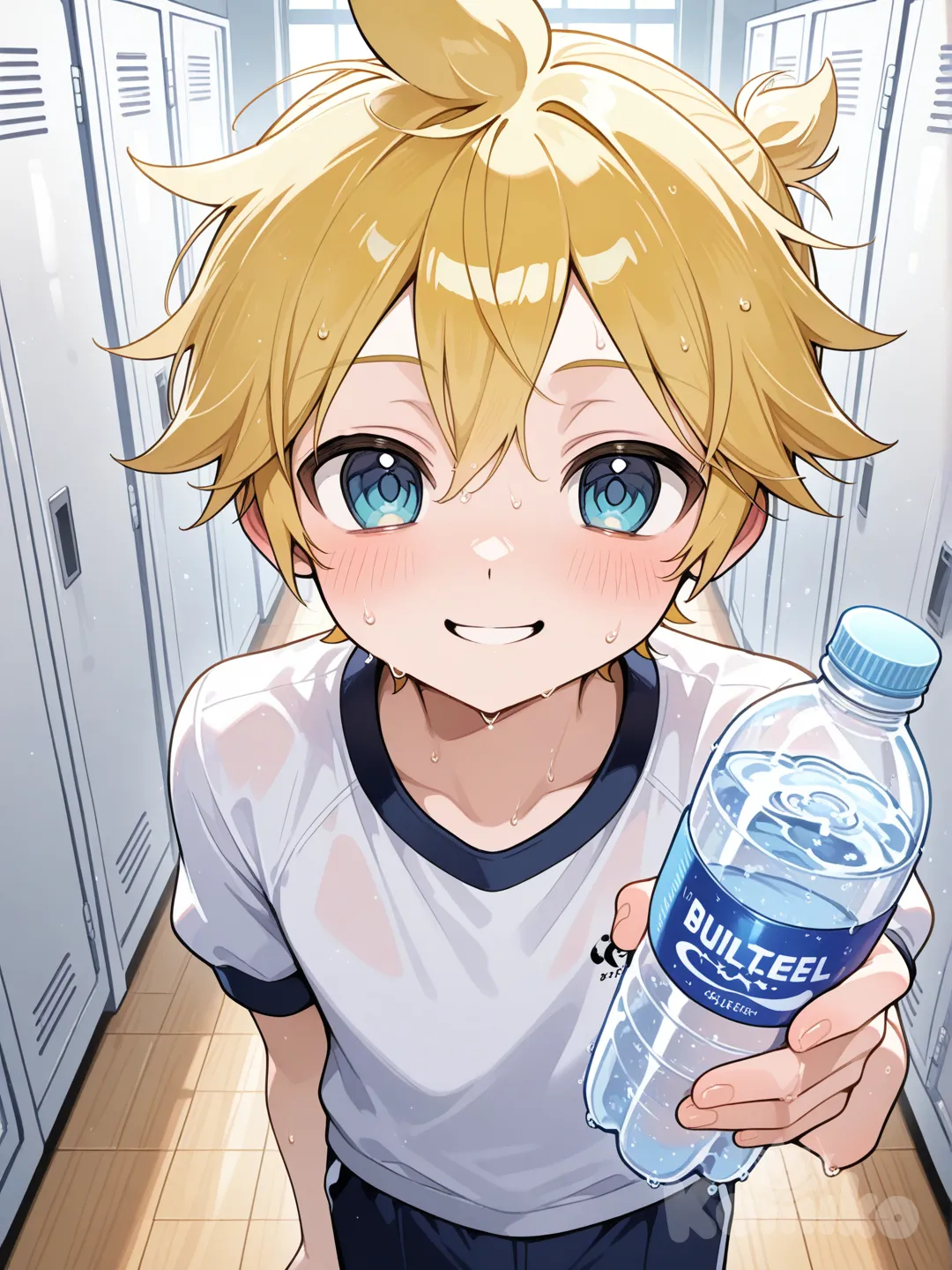 @Kagamine_Len體育課結束後給一瓶水, 男學生運動服, gym