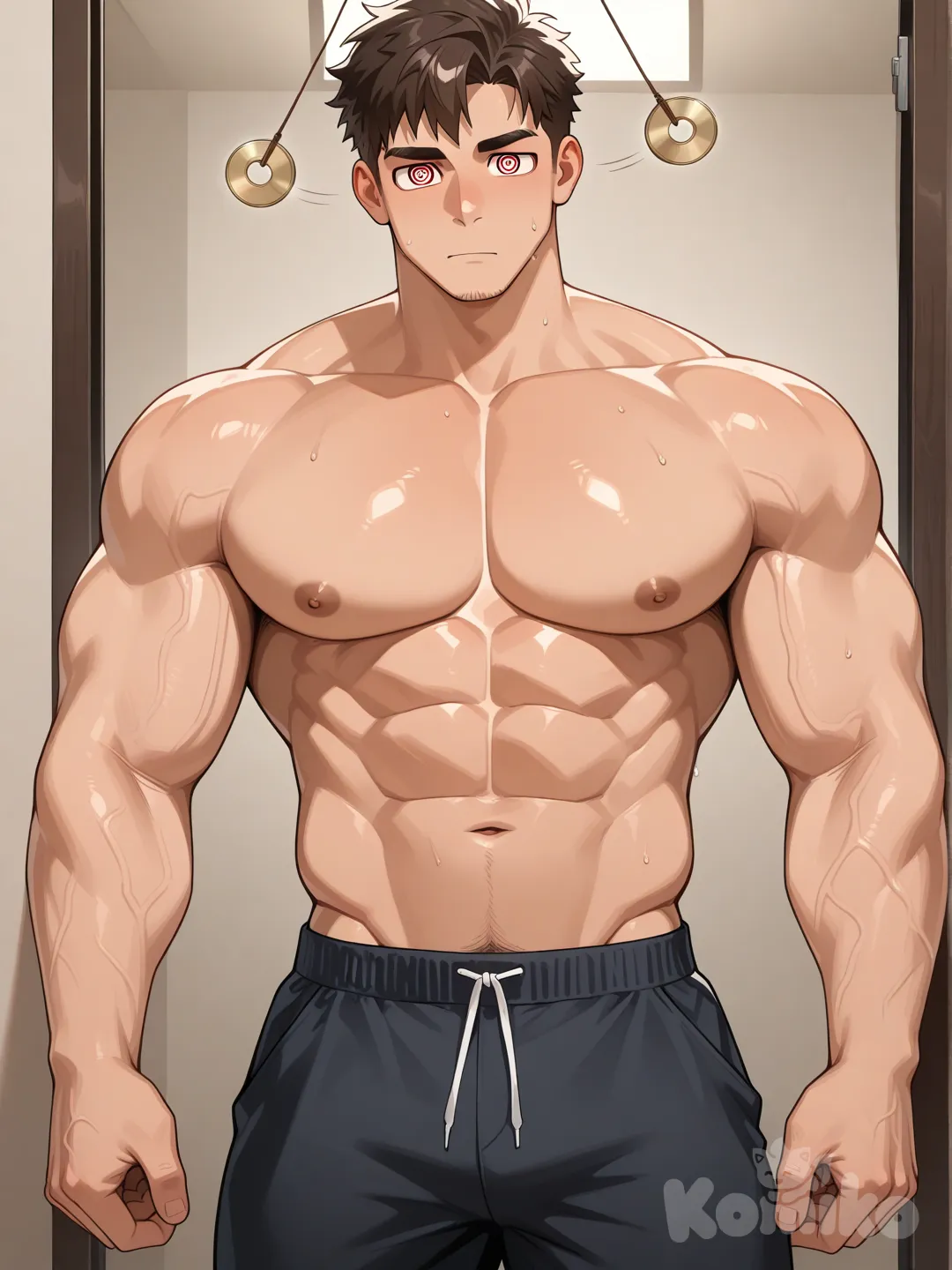 muscular male, hypnosis, bara