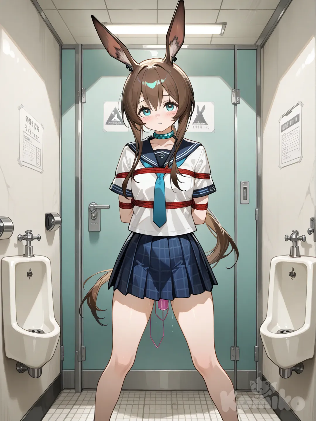 @Amiya_(Arknights), sex toy, Idle, bondage, Men's restroom, school uniform