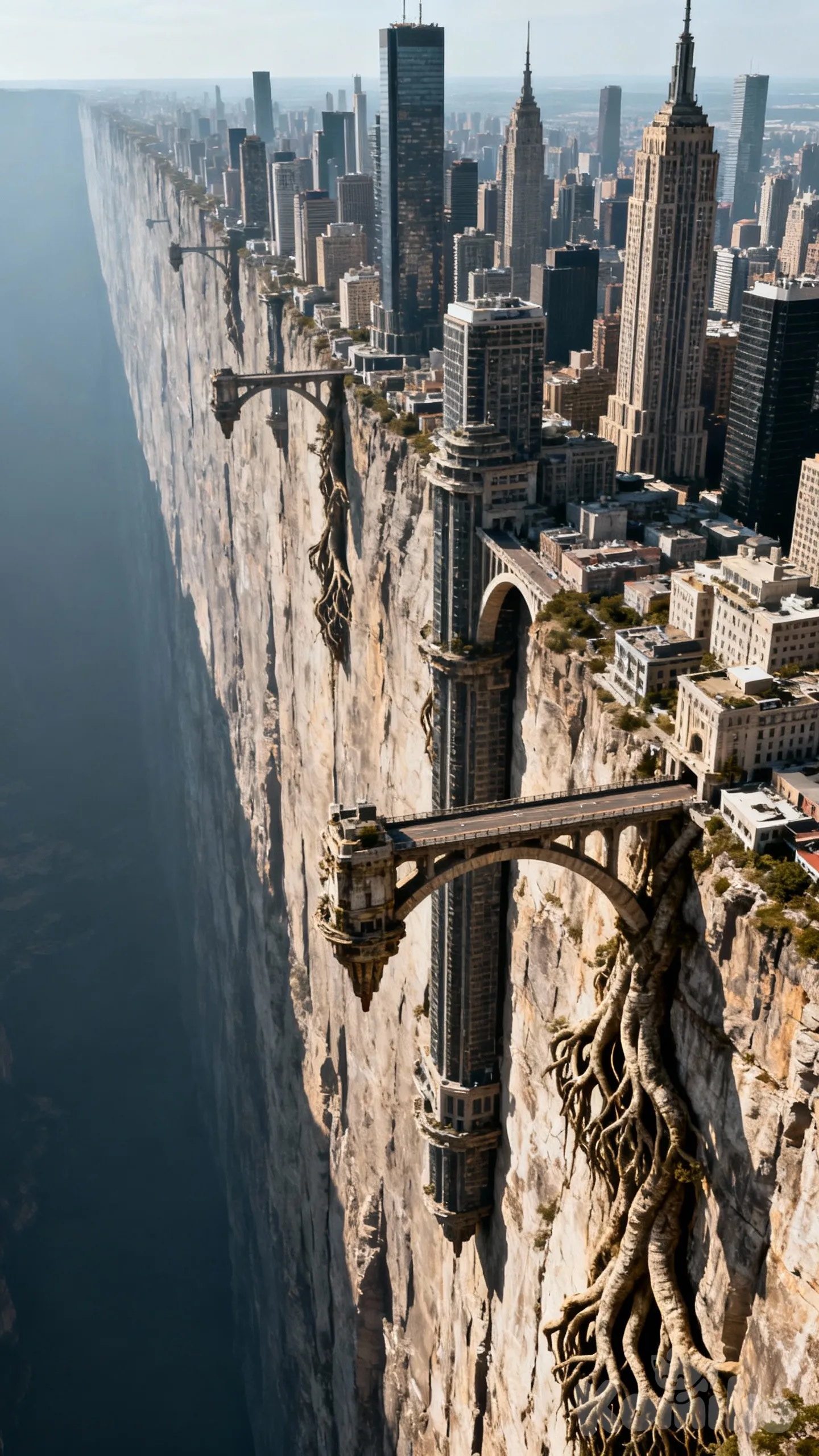 City on a cliff trying to extend into the emptiness