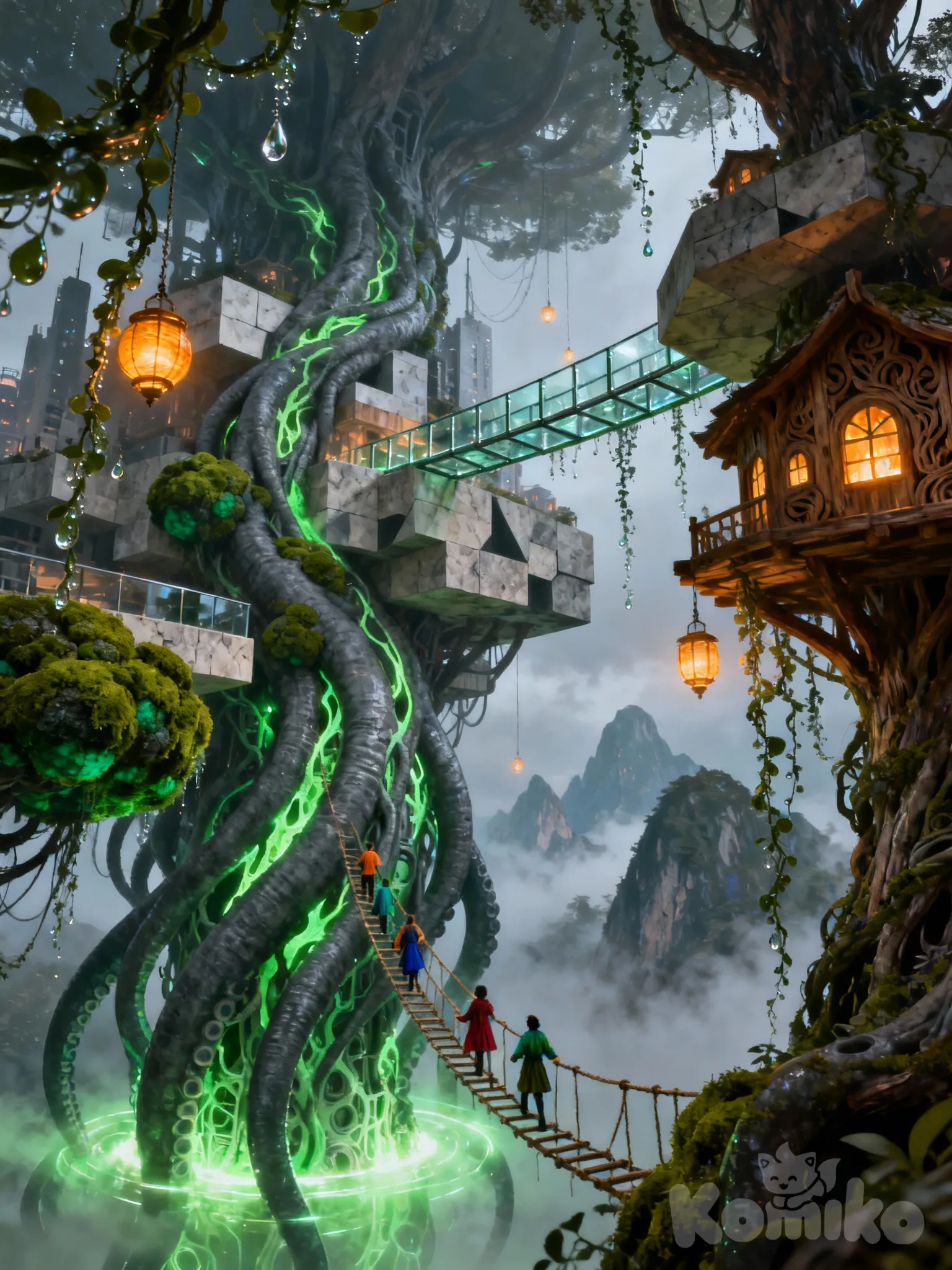 City amidst Tentacular Tree Monsters