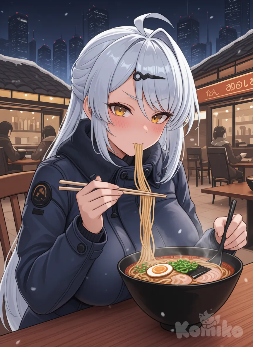 Yi Xuan eating noodles