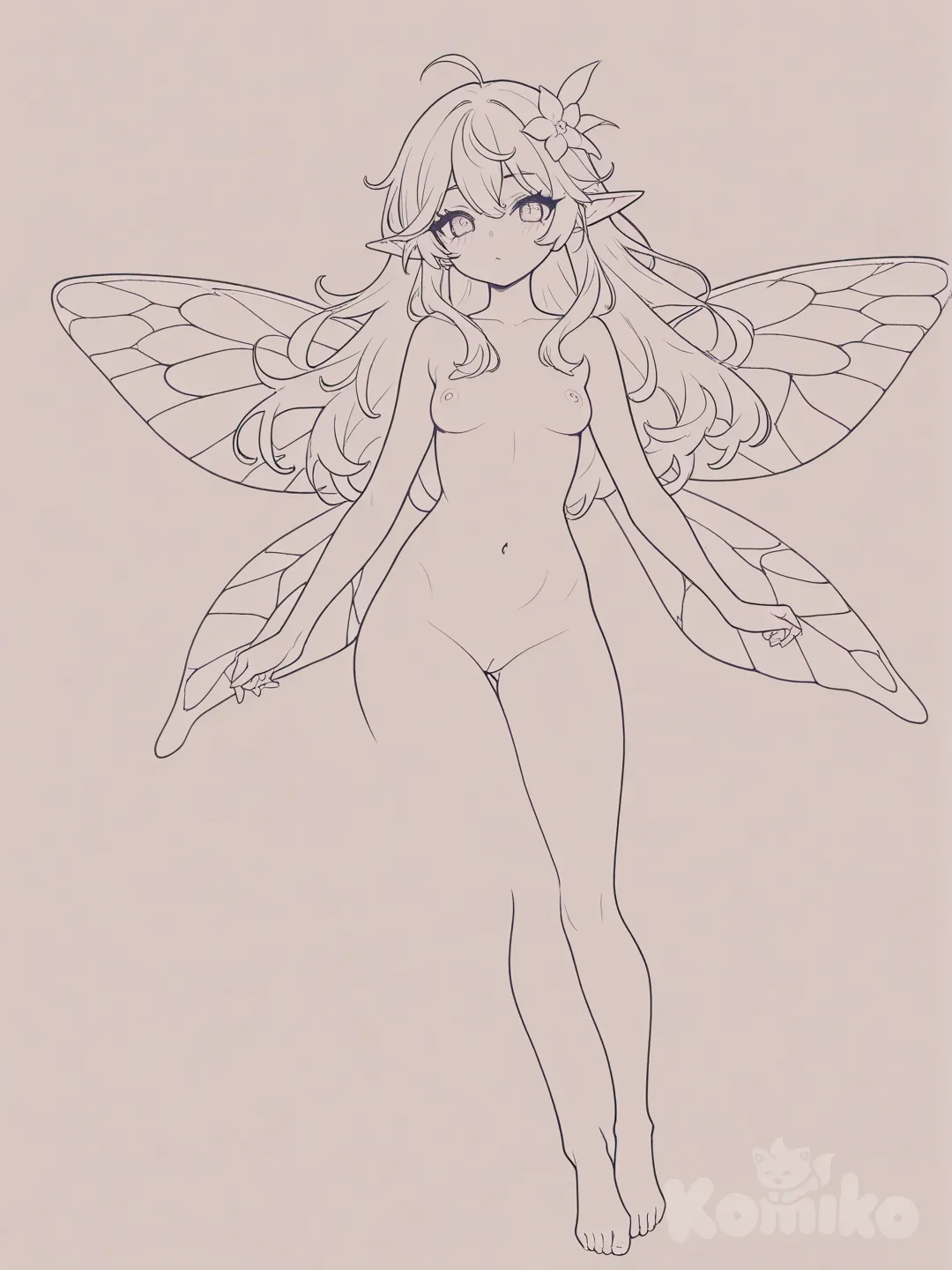 un hada pixel art , desnuda , en blanco y negro como para pintar