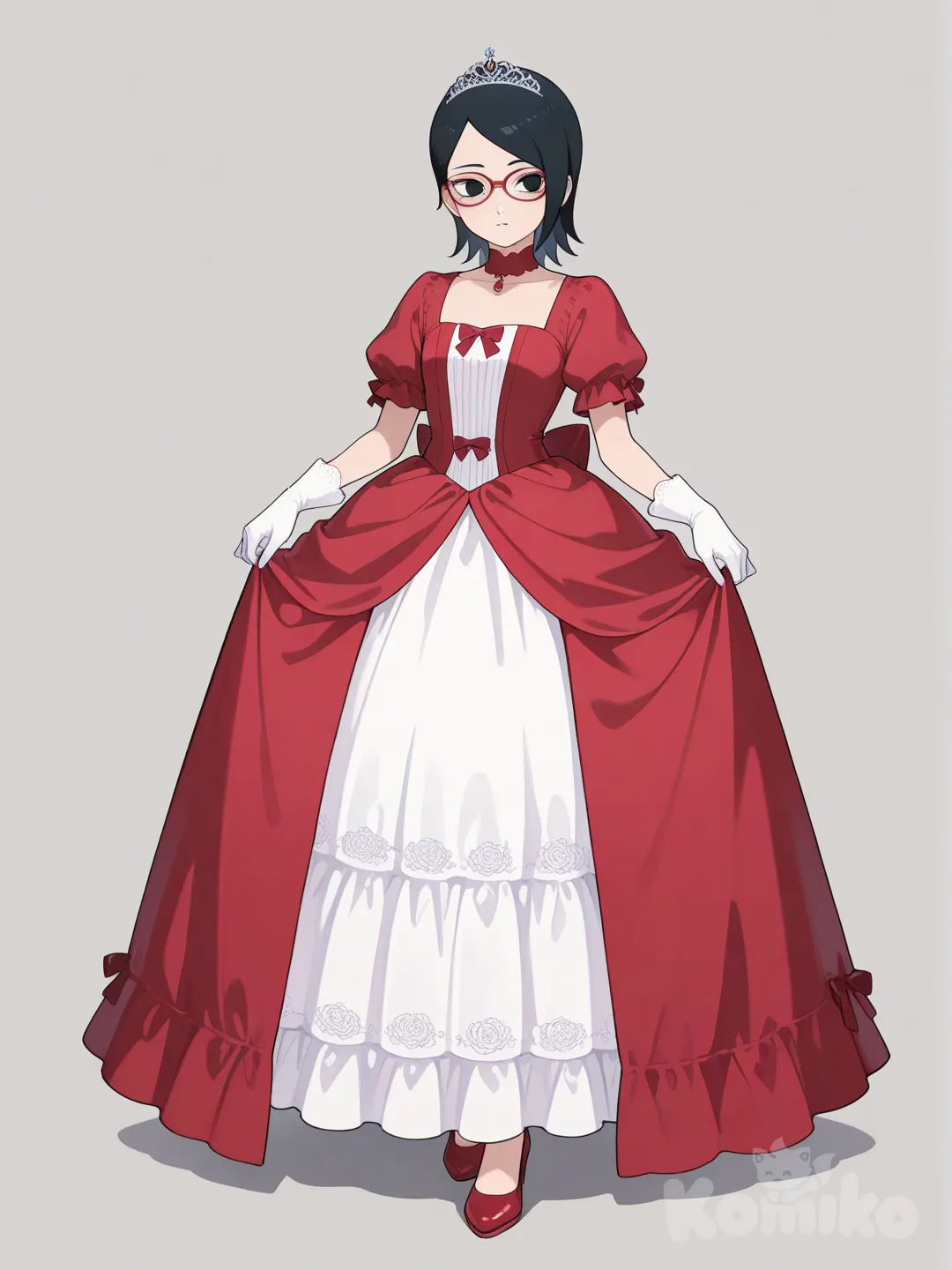 Sarada uchiha Con vestido rojo de princesa