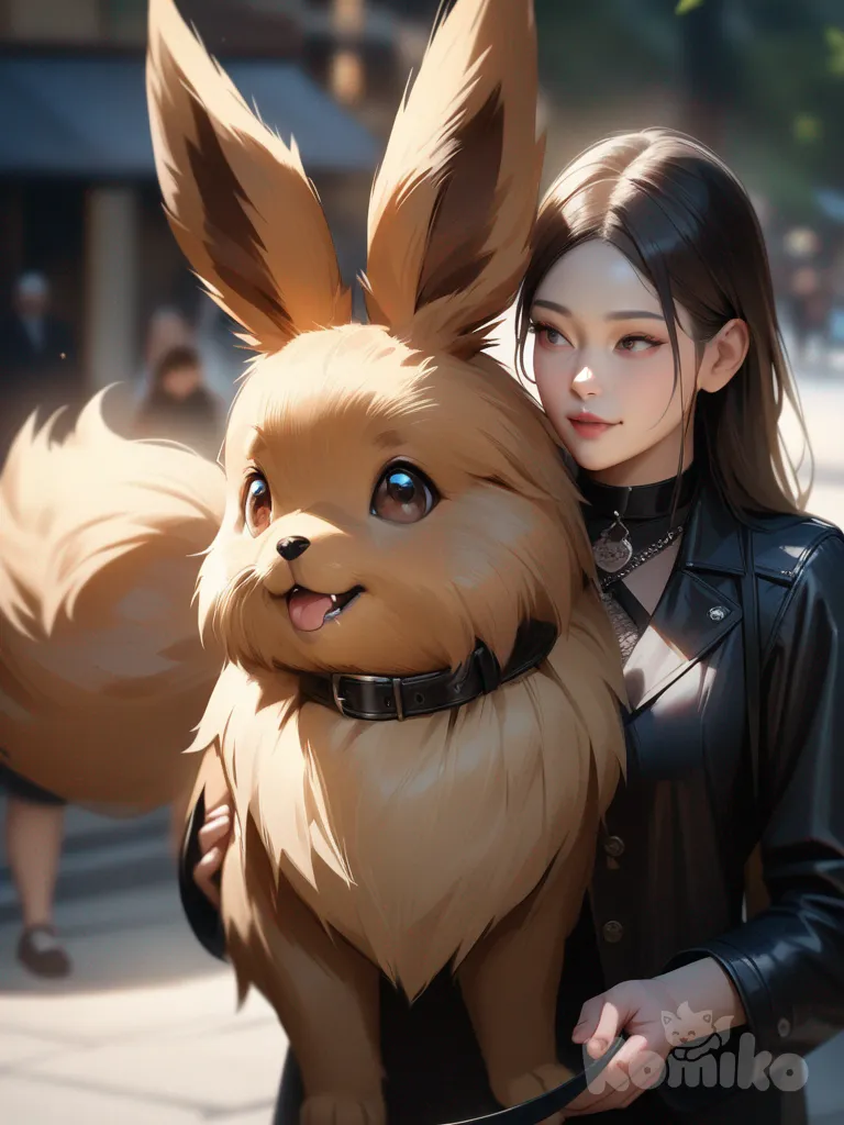 Realistic manga Eevee and his emo biker owner