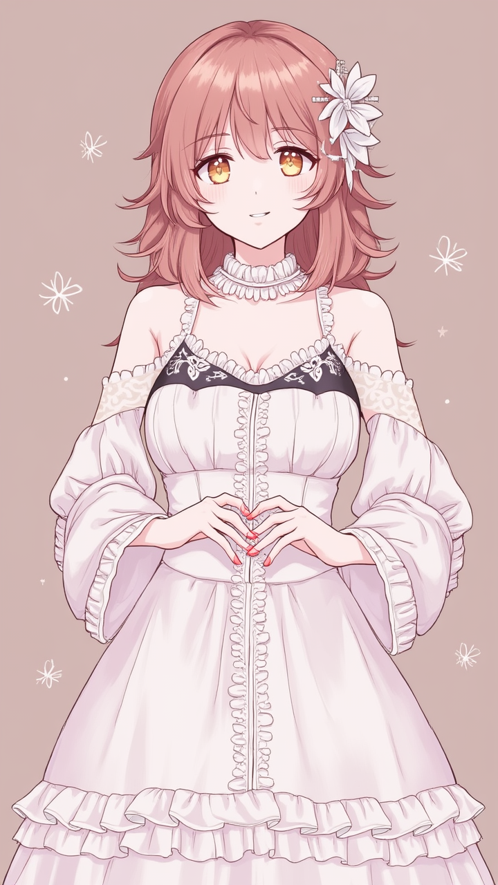 1girl, heart hands, wedding dress, bodysuit, smile, church, anime coloring, anime style