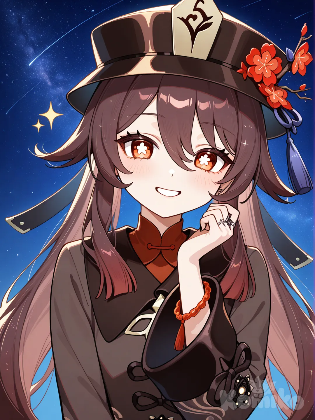 @Hu_Tao_(Genshin_Impact), starry sky, sparkle