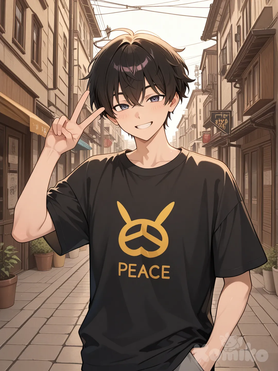 Anime boy in the streets 