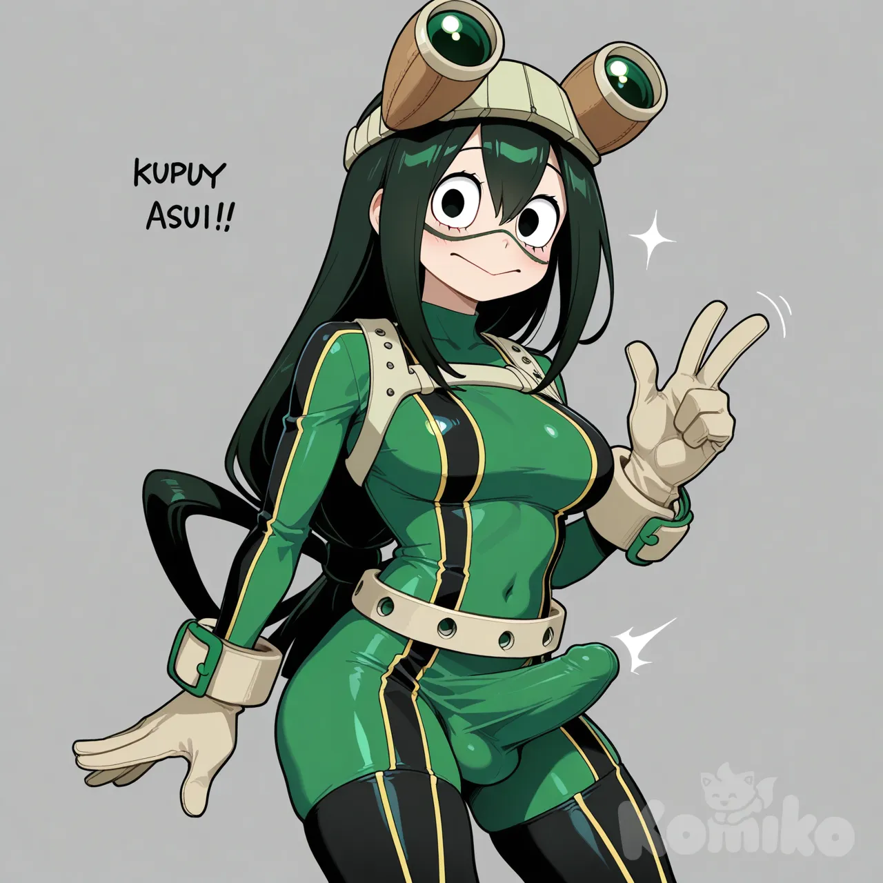 [Pop-toon-style], erection under clothes, Asui Tsuyu