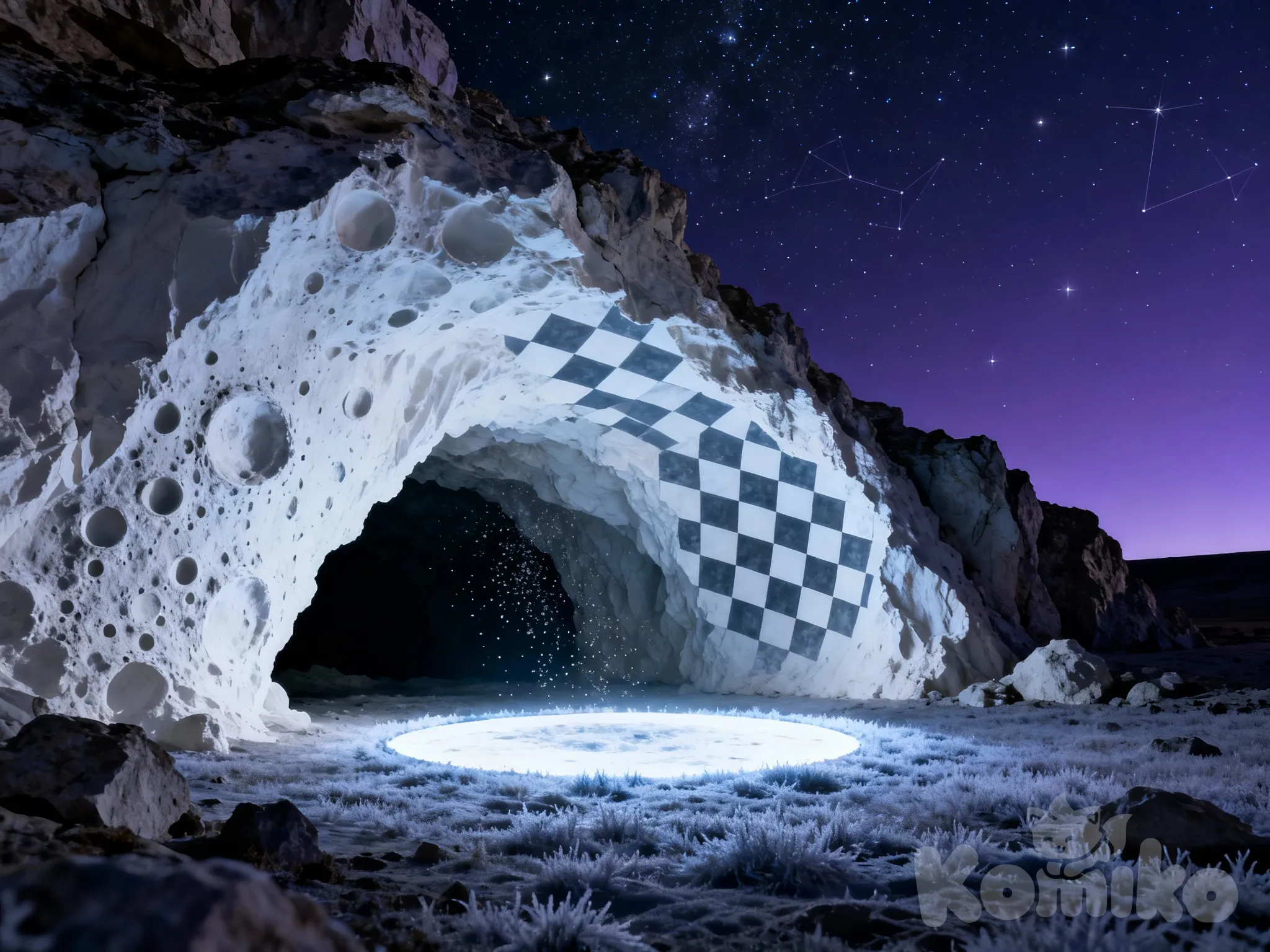 Moon cave with moon texture with moonlight on the ground