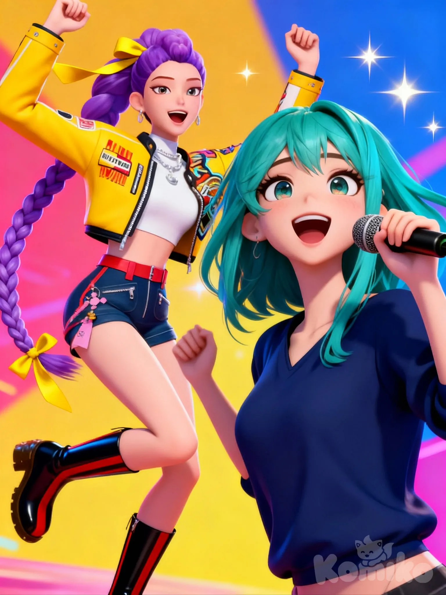 @Rumi, @estella-momozuno-2qDI, singing, dancing, looking at viewer