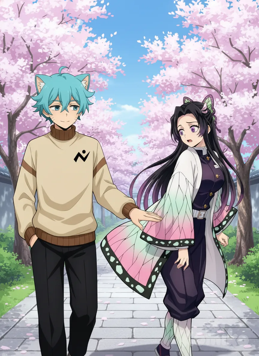 Que el chico le dé una nalgada a la chica y que la chica tenga cara de confusión y incomodidad y que el chico tenga cara de amable y que siga caminando , anime style