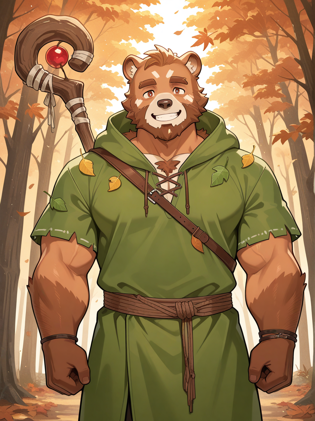 Humanoid Kodiak bear, dad energy, Druid